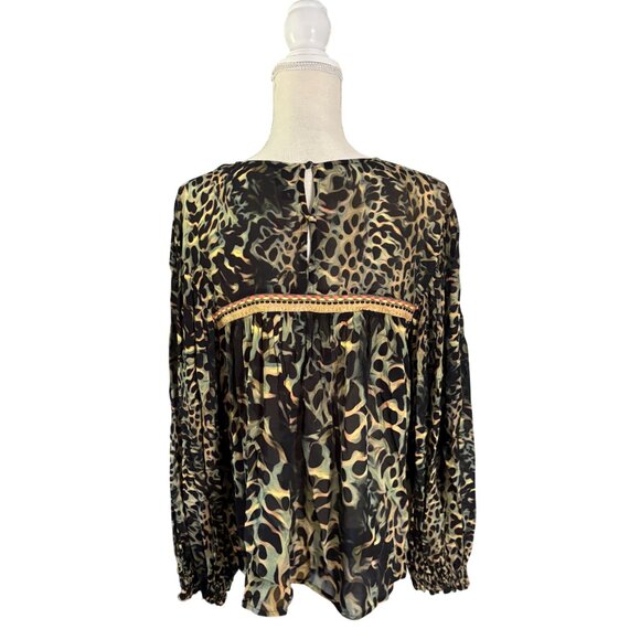 Anthropologie Blank London Joelle Leopard Peasant Blouse L large green gold - Picture 8 of 10